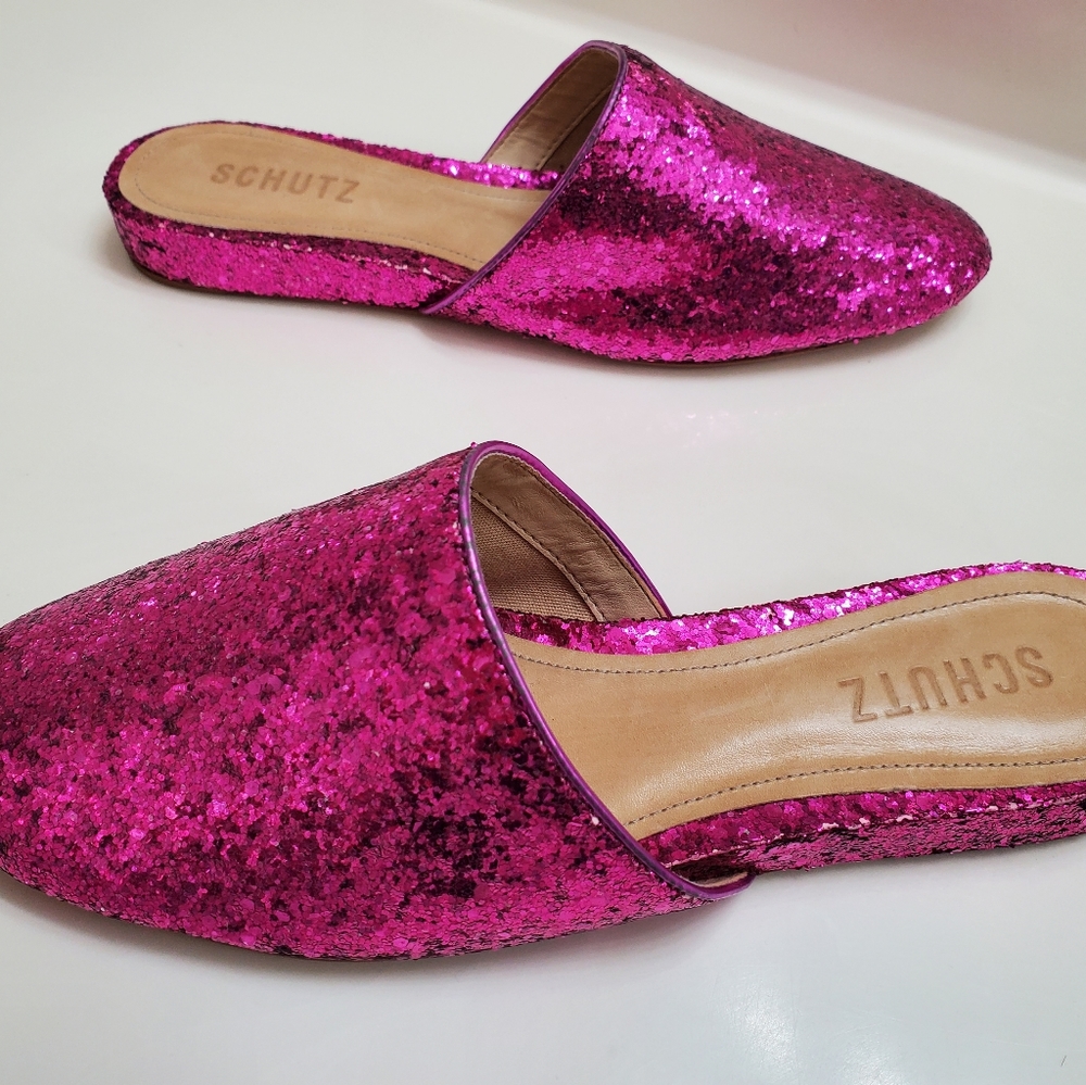 SCHUTZ 'Sulenya' Pink Glitter Mules (7B) - Picture 3 of 9